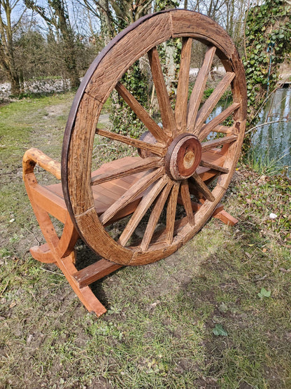Handcrafted Wagon Wheel Bench - Backyard Bliss