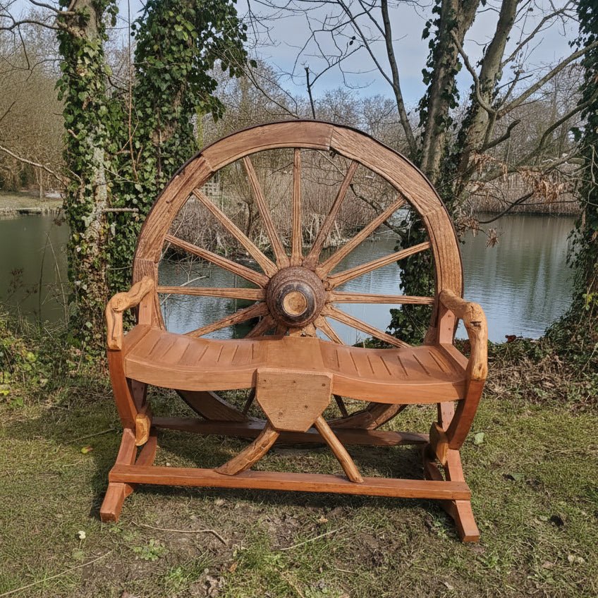 Handcrafted Wagon Wheel Bench - Backyard Bliss