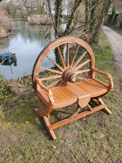 Handcrafted Wagon Wheel Bench - Backyard Bliss