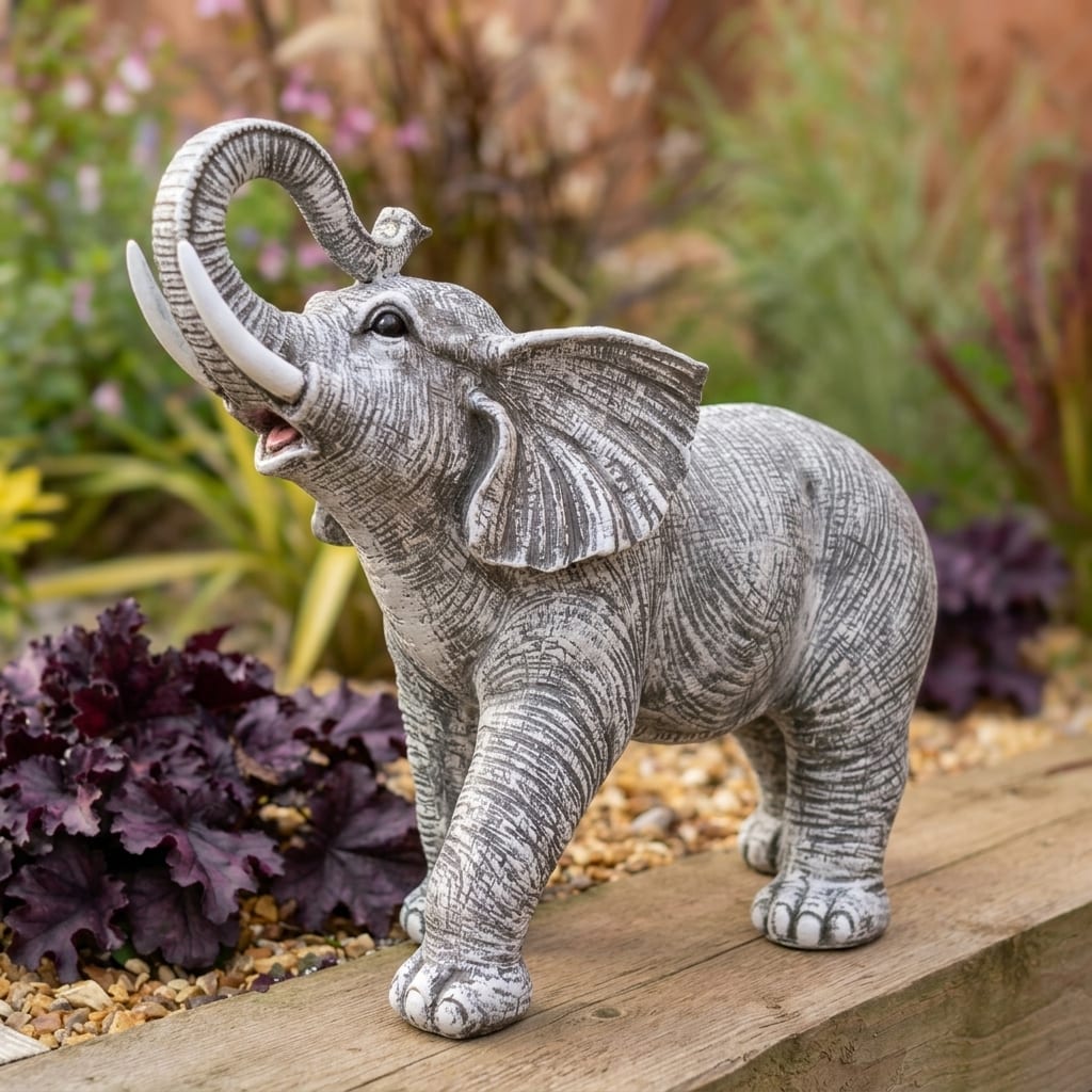 Lucky Light Grey Elephant | Garden Statue