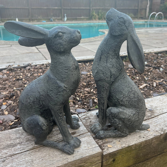 Large Moon - Gazing Graphite Hares Set - Backyard Bliss