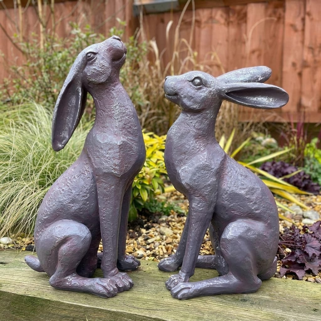 Large Moon-Gazing Hares - Brown | Garden Statue