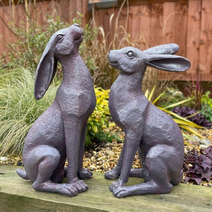 Large Moon-Gazing Hares - Brown | Garden Statue