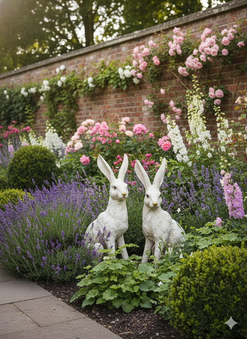 Large Mottled White March Hares Ornament Set - Backyard Bliss