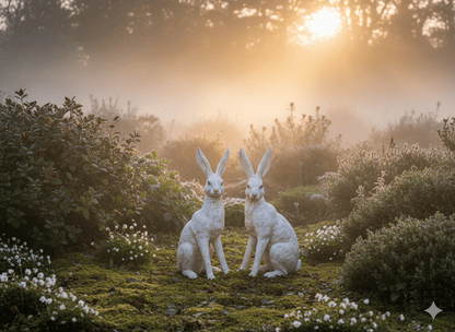 Large Mottled White March Hares Ornament Set - Backyard Bliss