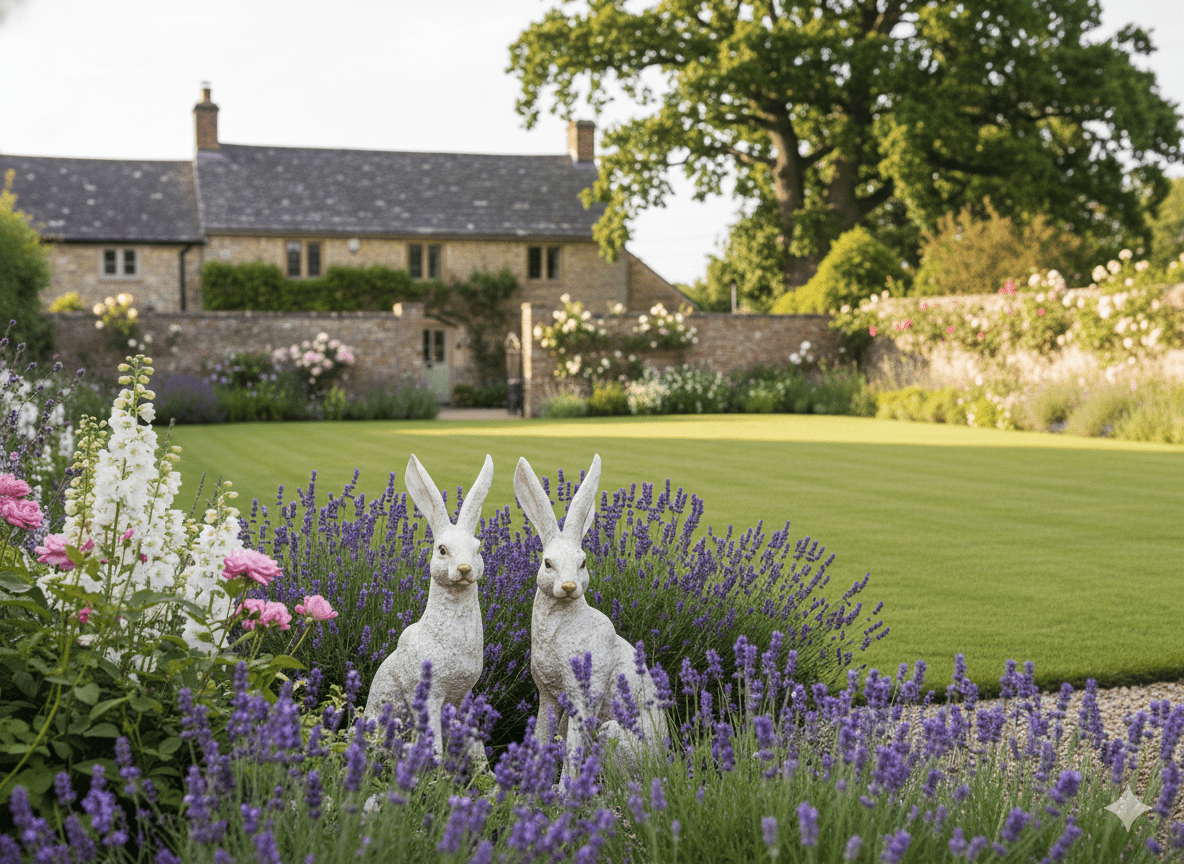 Large Mottled White March Hares Ornament Set - Backyard Bliss