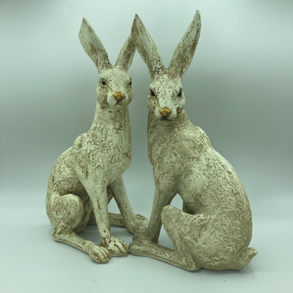 Large Mottled White March Hares Ornament Set - Backyard Bliss
