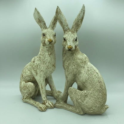 Large Mottled White March Hares Ornament Set - Backyard Bliss