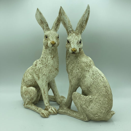 Large Mottled White March Hares Ornament Set - Backyard Bliss