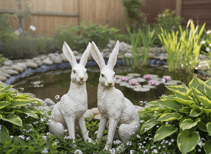 Large Mottled White March Hares Ornament Set - Backyard Bliss