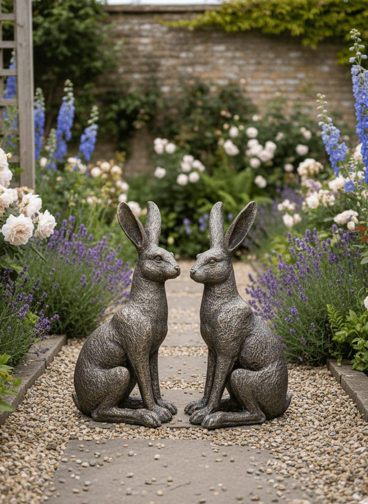 Large New Bronze March Hares Ornament Set - Backyard Bliss