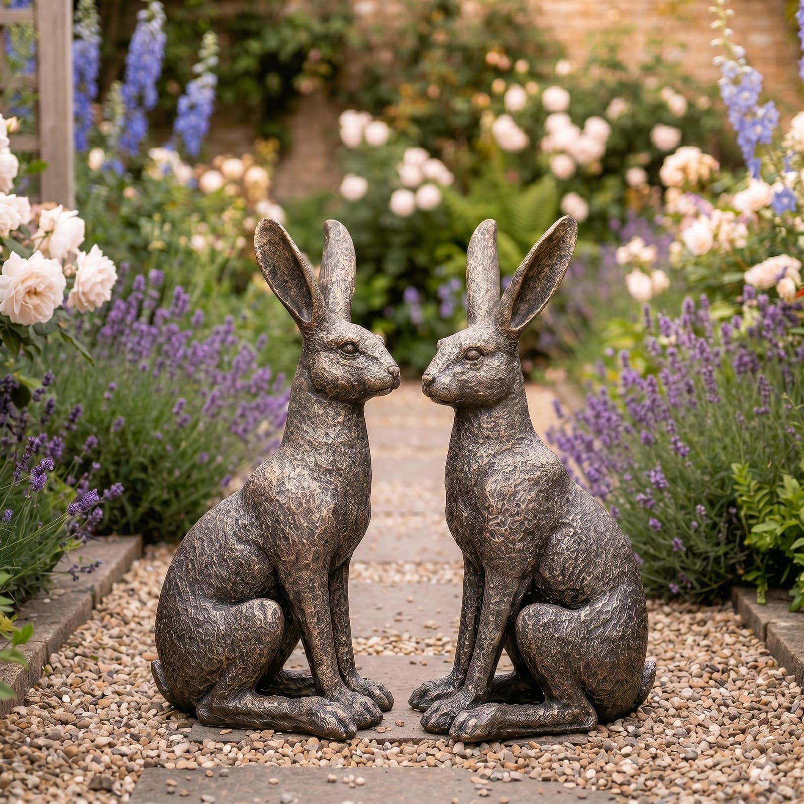 Large New Bronze March Hares Ornament Set