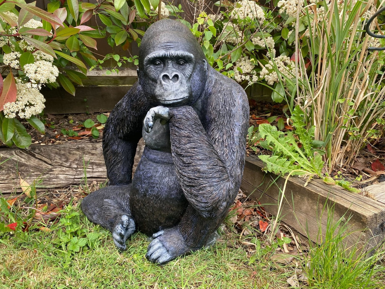 Large Pondering Gorilla Garden Ornament - Backyard Bliss