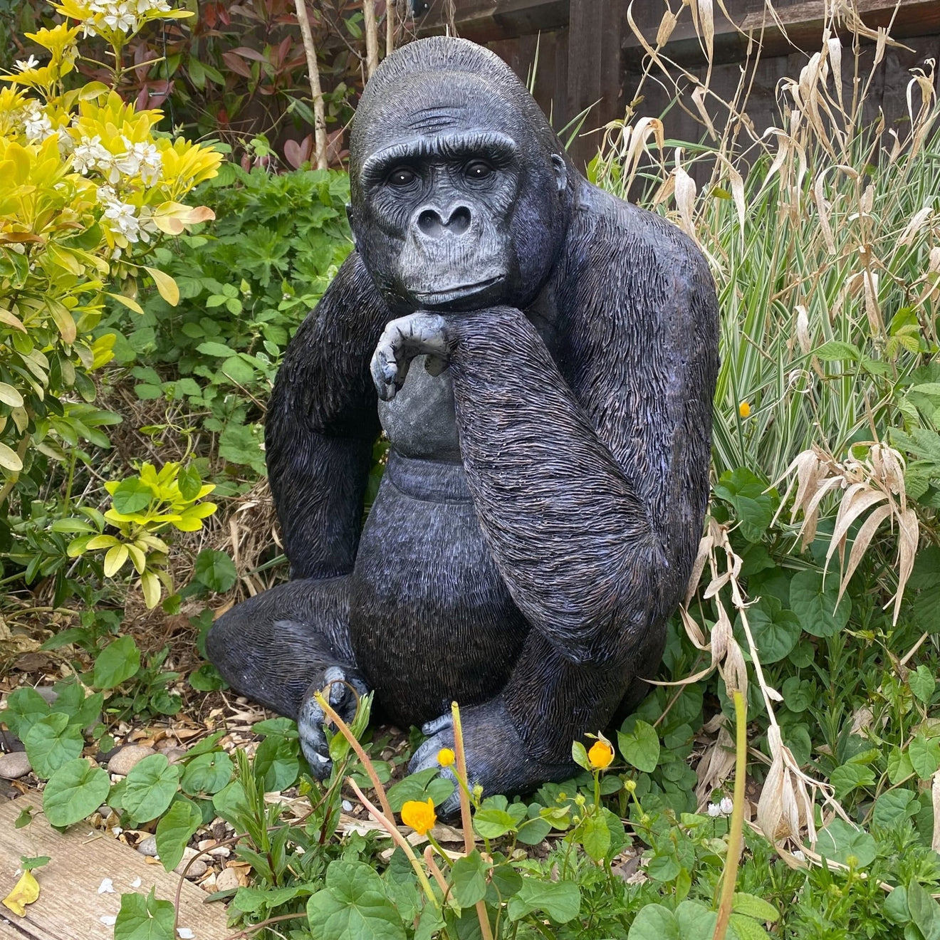 Large Pondering Gorilla Garden Ornament - Backyard Bliss