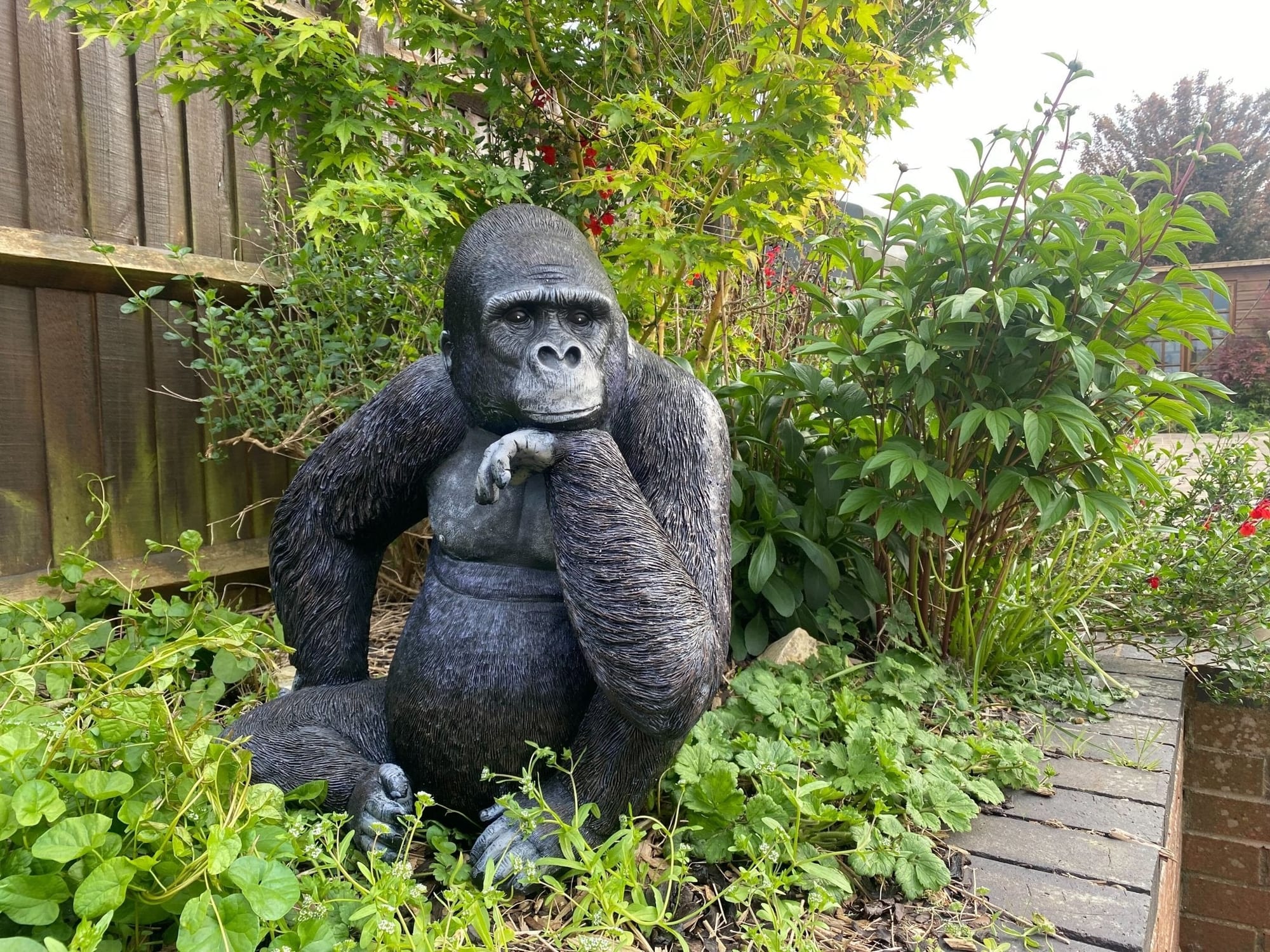Large Pondering Gorilla Garden Ornament - Backyard Bliss