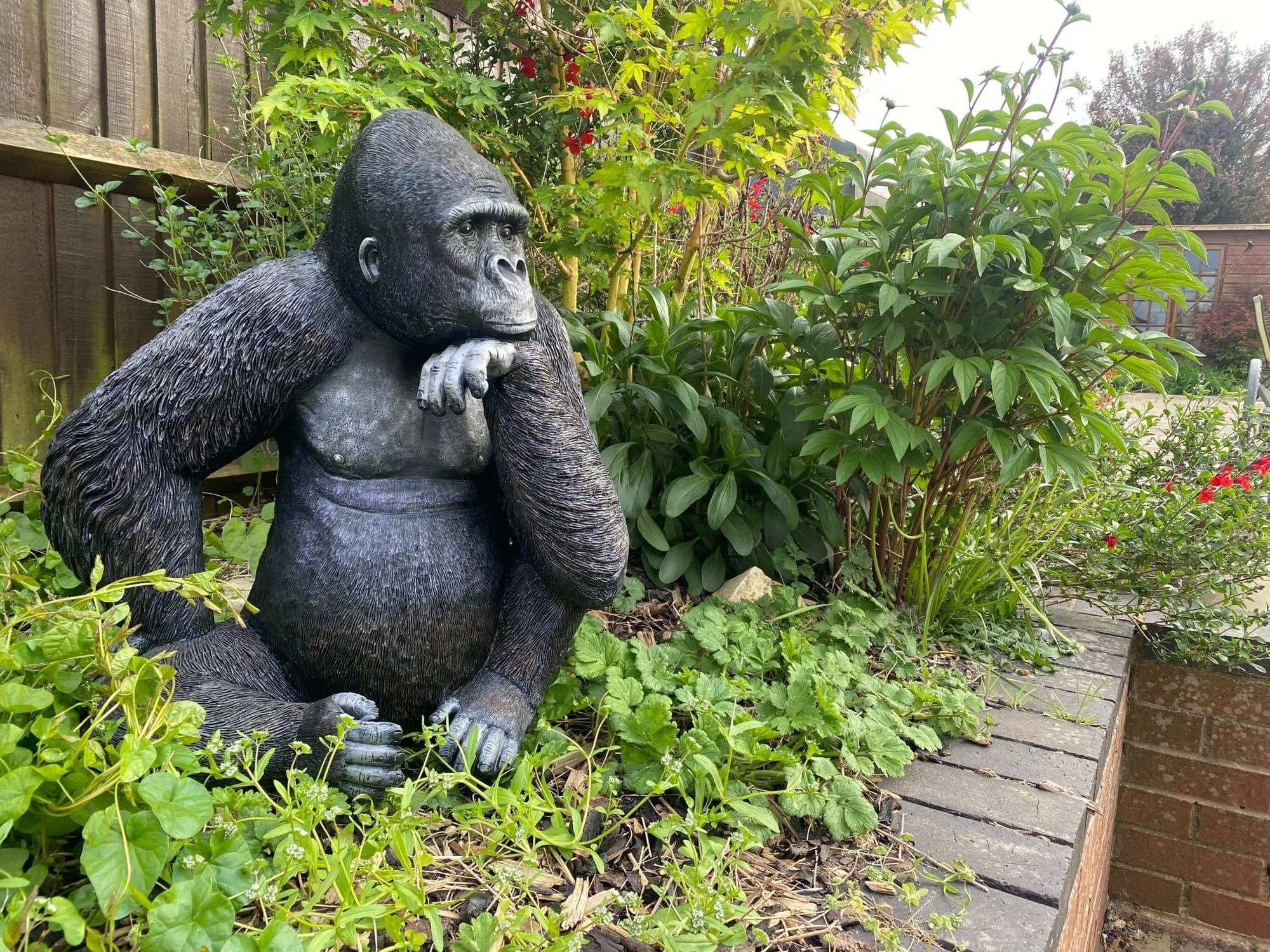 Large Pondering Gorilla Garden Ornament - Backyard Bliss
