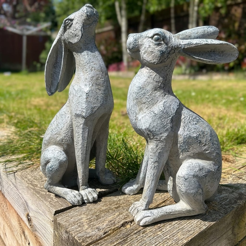 Large Verdigris Moon-Gazing Hares Ornament Set