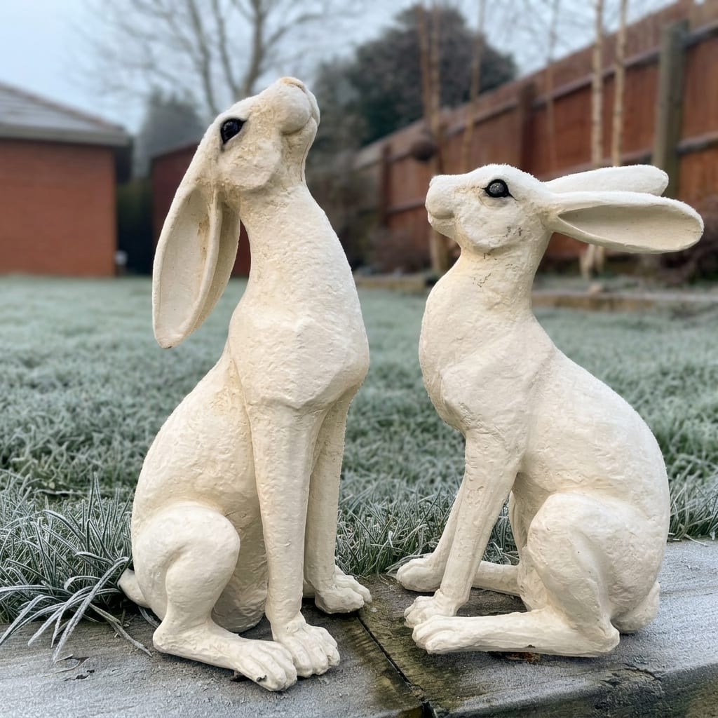 Large White Moon-Gazing Hares Ornament Set