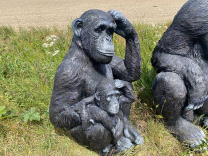 Life - Size Chimp with Baby Garden Ornament - Backyard Bliss