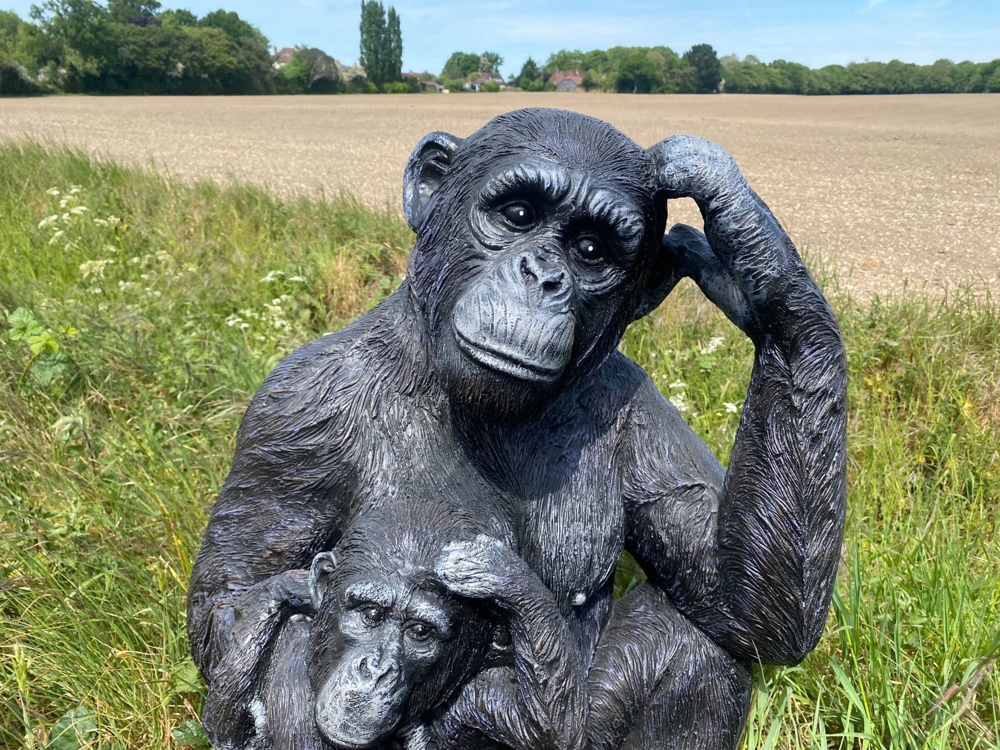 Life - Size Chimp with Baby Garden Ornament - Backyard Bliss