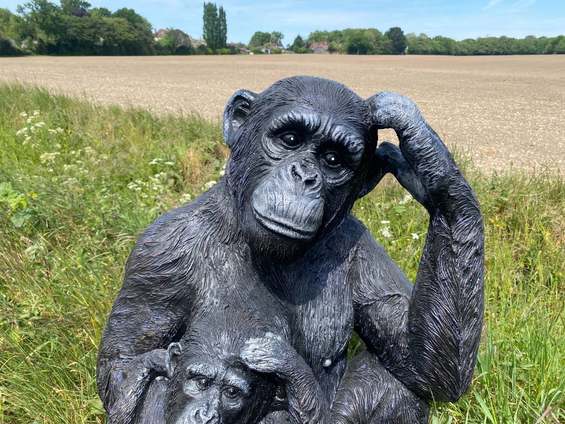 Life - Size Chimp with Baby Garden Ornament - Backyard Bliss