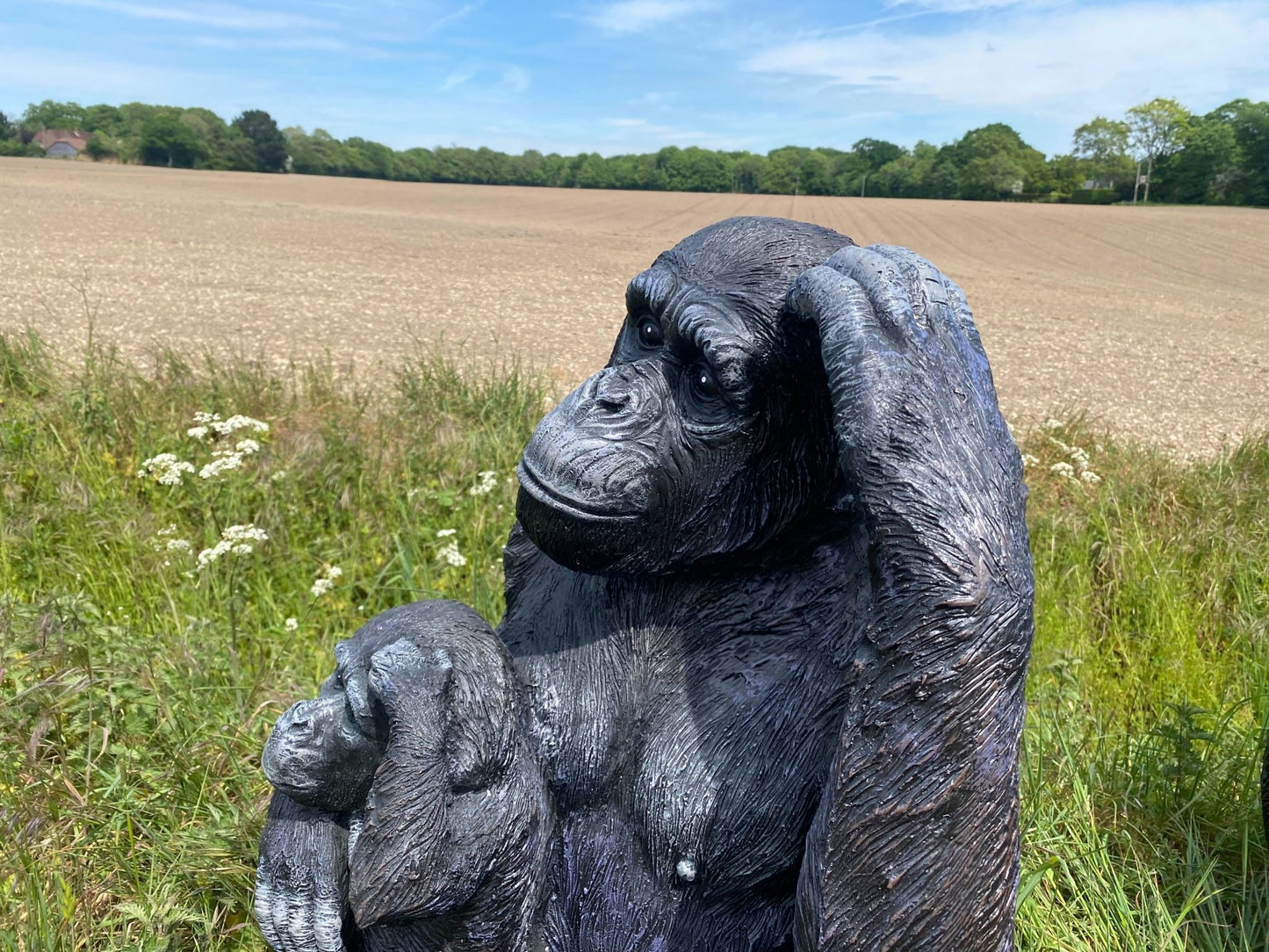 Life - Size Chimp with Baby Garden Ornament - Backyard Bliss