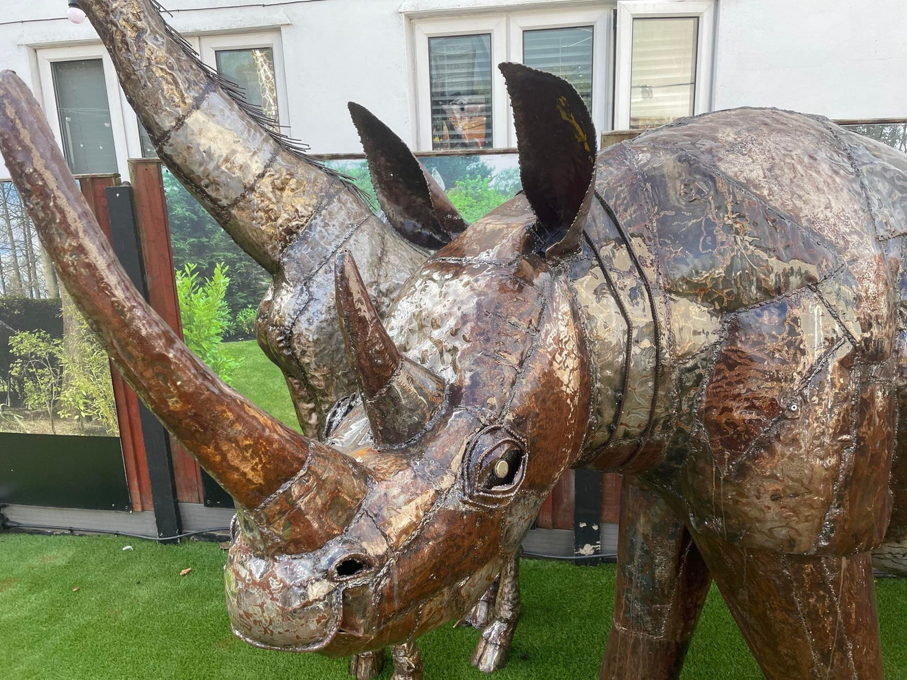 Life Size Metal Rhino Sculpture - Backyard Bliss