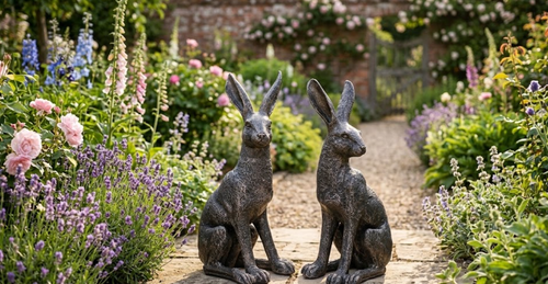 Large New Bronze March Hares Ornament Set