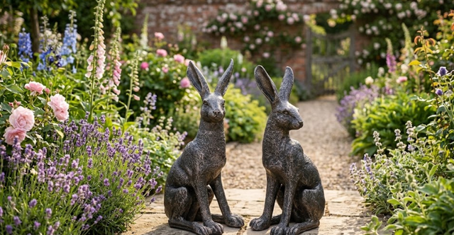 Large New Bronze March Hares Ornament Set