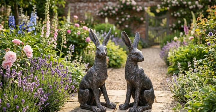 Large New Bronze March Hares Ornament Set