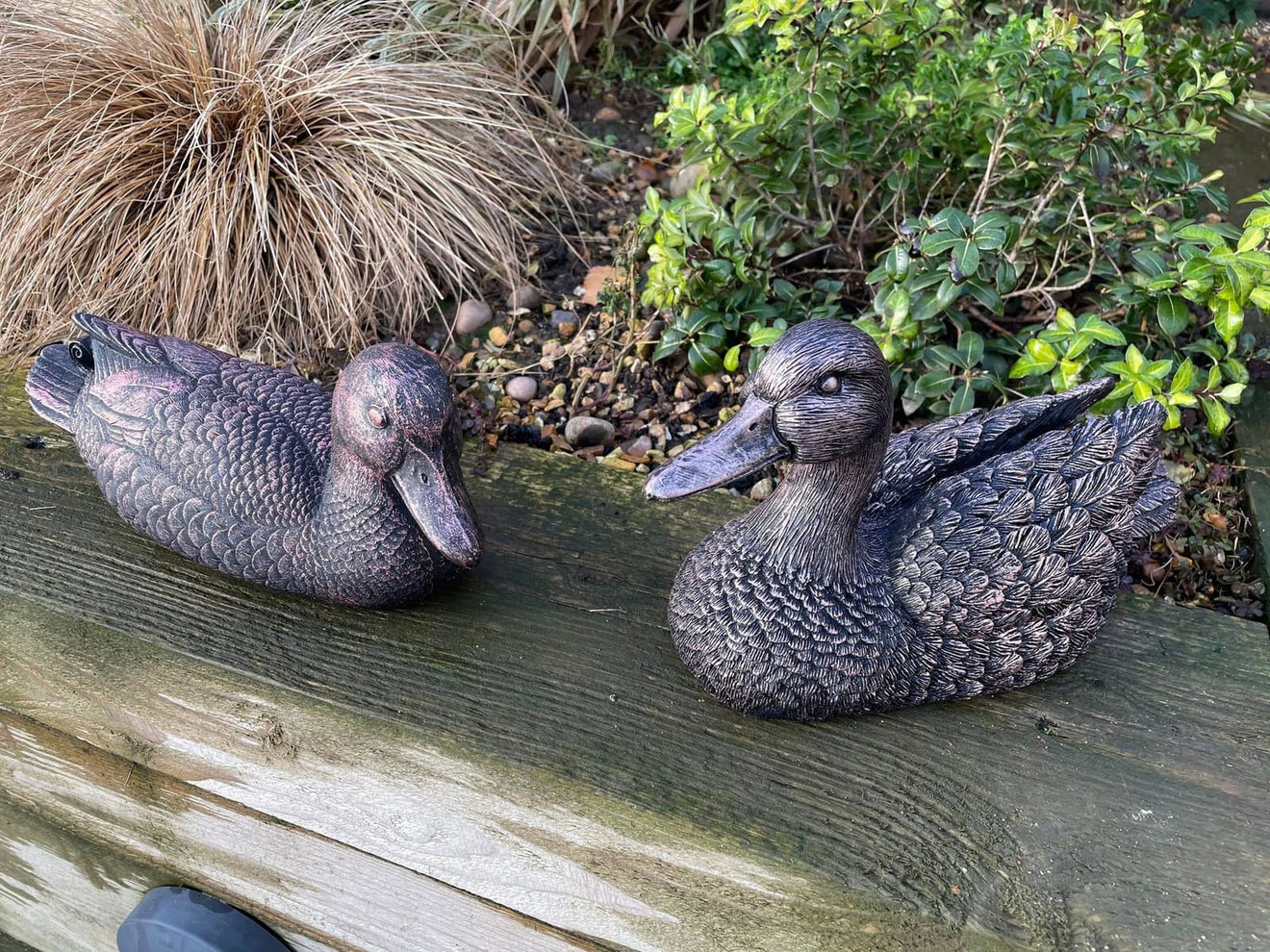 Pair of Bronze Ducks Garden Ornament