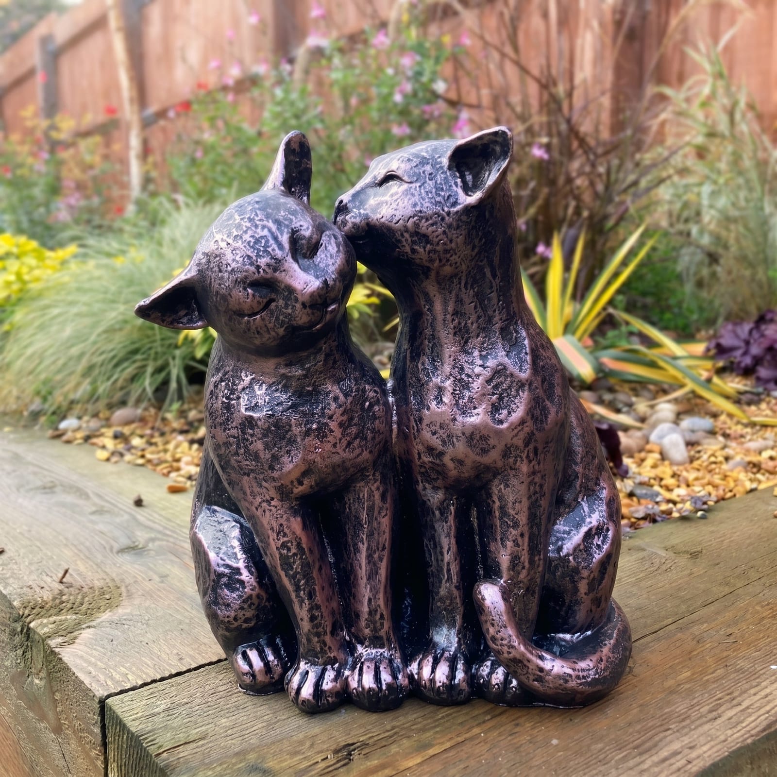 Two Preening Cats Garden Ornament