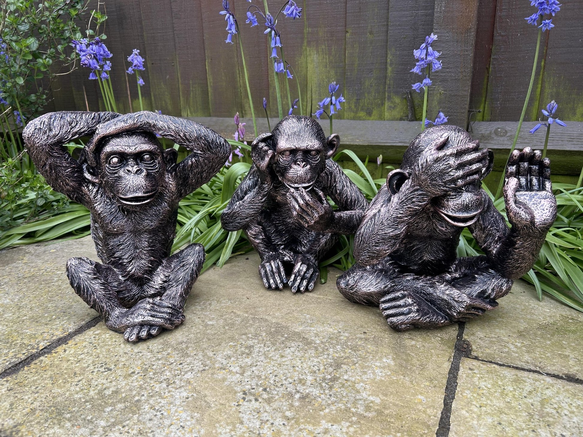 Set of 3 Monkey Set - Garden Ornament Set - Backyard Bliss