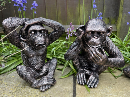 Set of 3 Monkey Set - Garden Ornament Set - Backyard Bliss