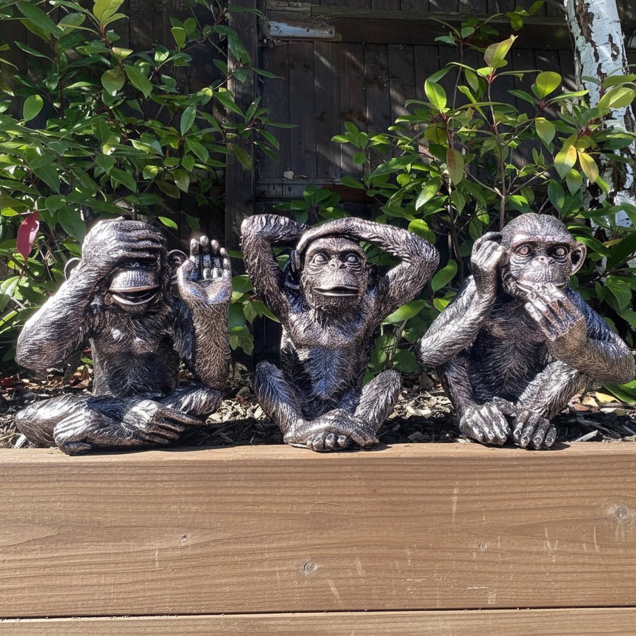 Set of 3 Monkey Set - Garden Ornament Set - Backyard Bliss