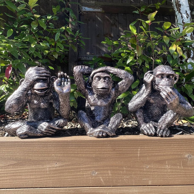 Set of 3 Monkey Set - Garden Ornament Set - Backyard Bliss