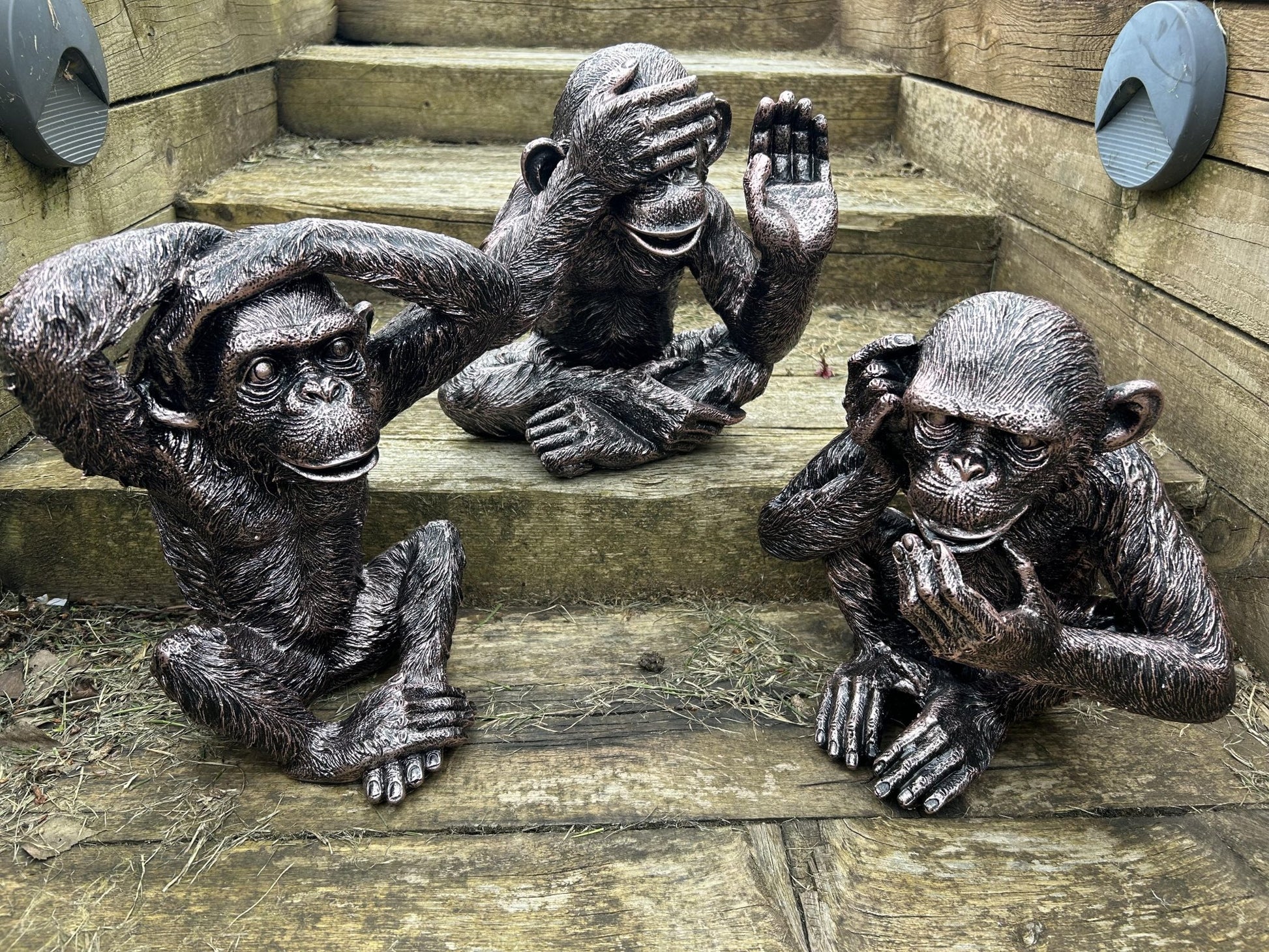 Set of 3 Monkey Set - Garden Ornament Set - Backyard Bliss