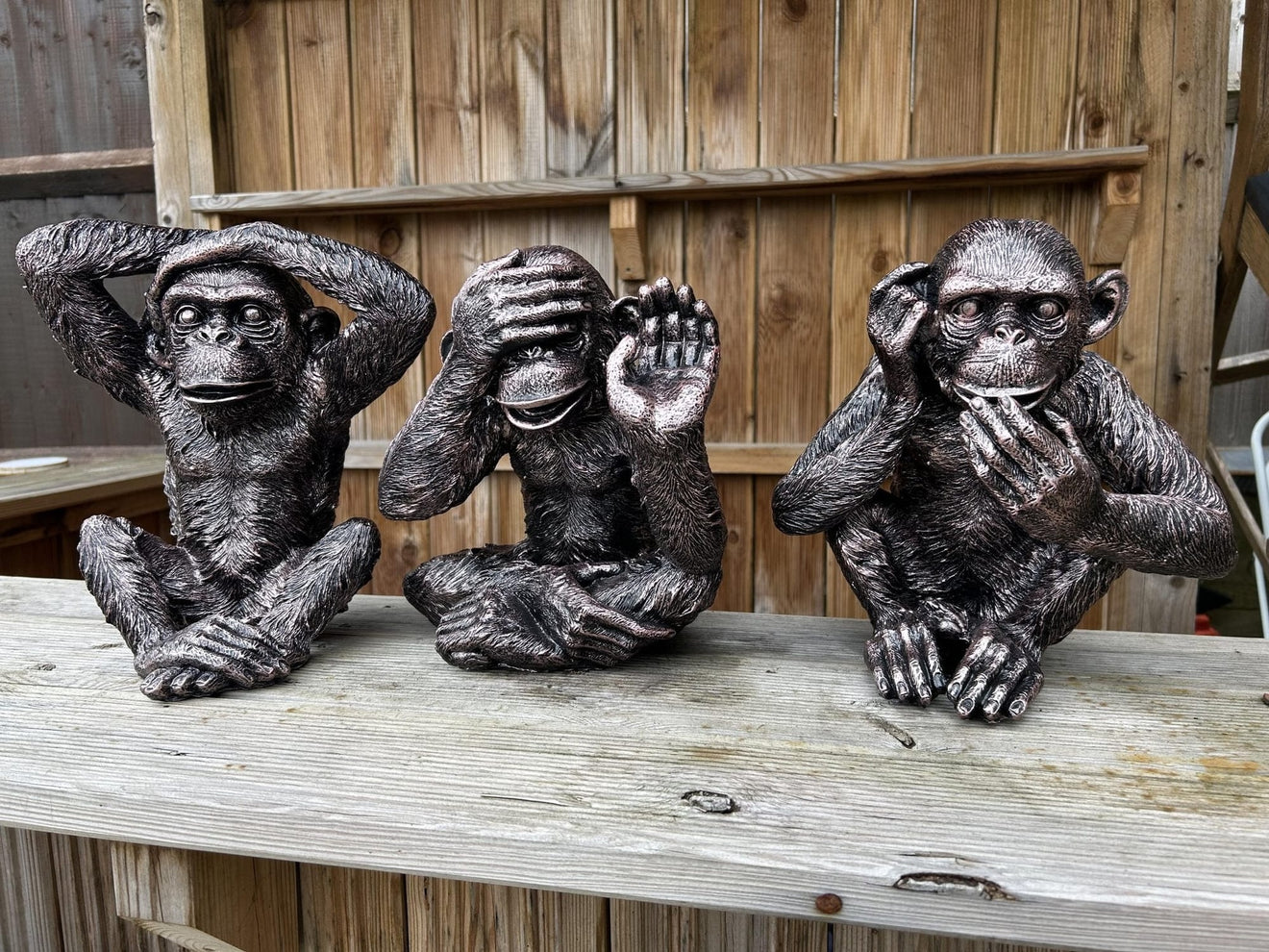 Set of 3 Monkey Set - Garden Ornament Set - Backyard Bliss