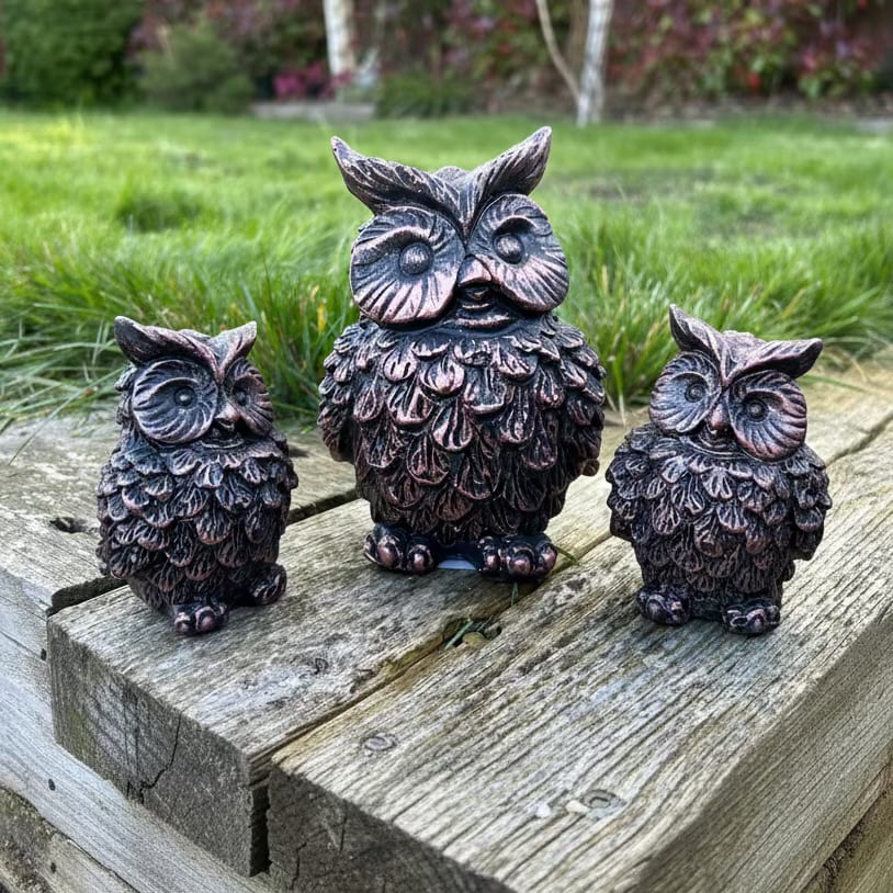 Wise Owl with Mini Owls Garden Ornament