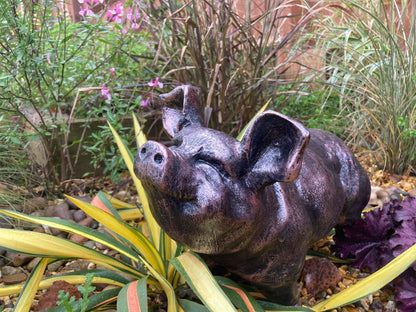 Bronze Happy Pig Garden Ornament