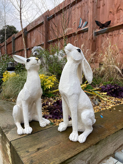 Large White Moon-Gazing Hares Ornament Set
