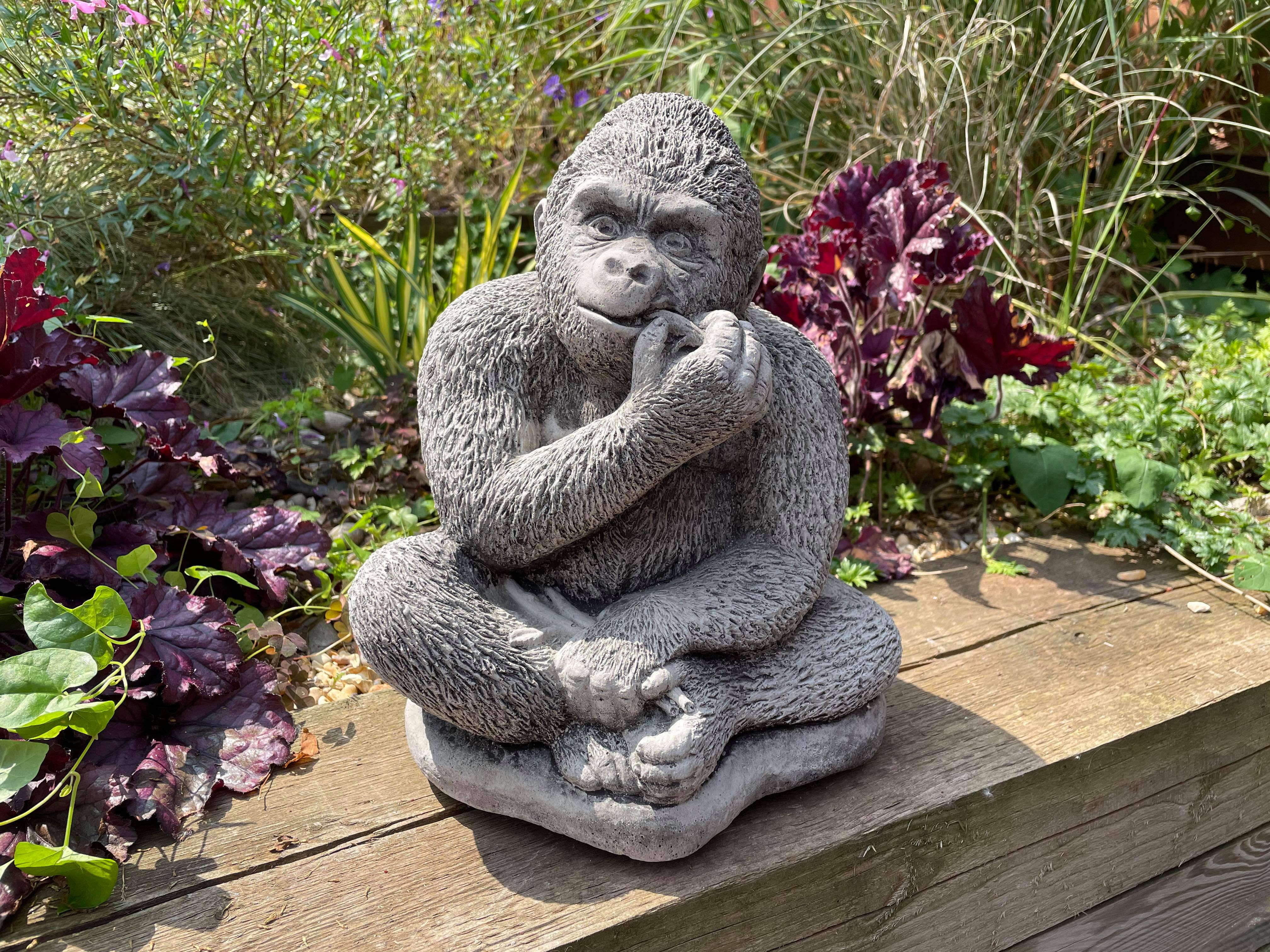 Gorilla eating Banana Stone Garden Statue