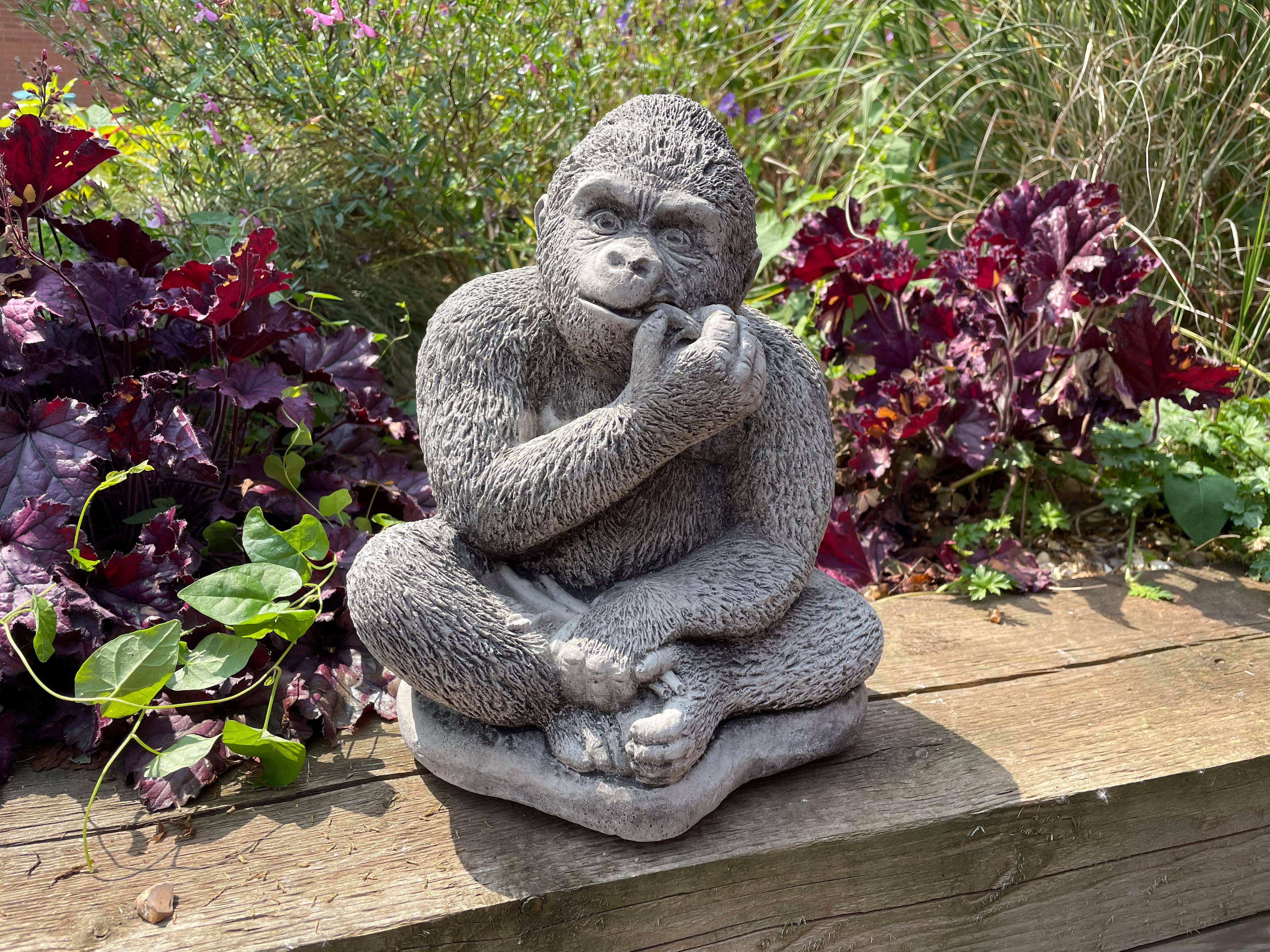 Gorilla eating Banana Stone Garden Statue