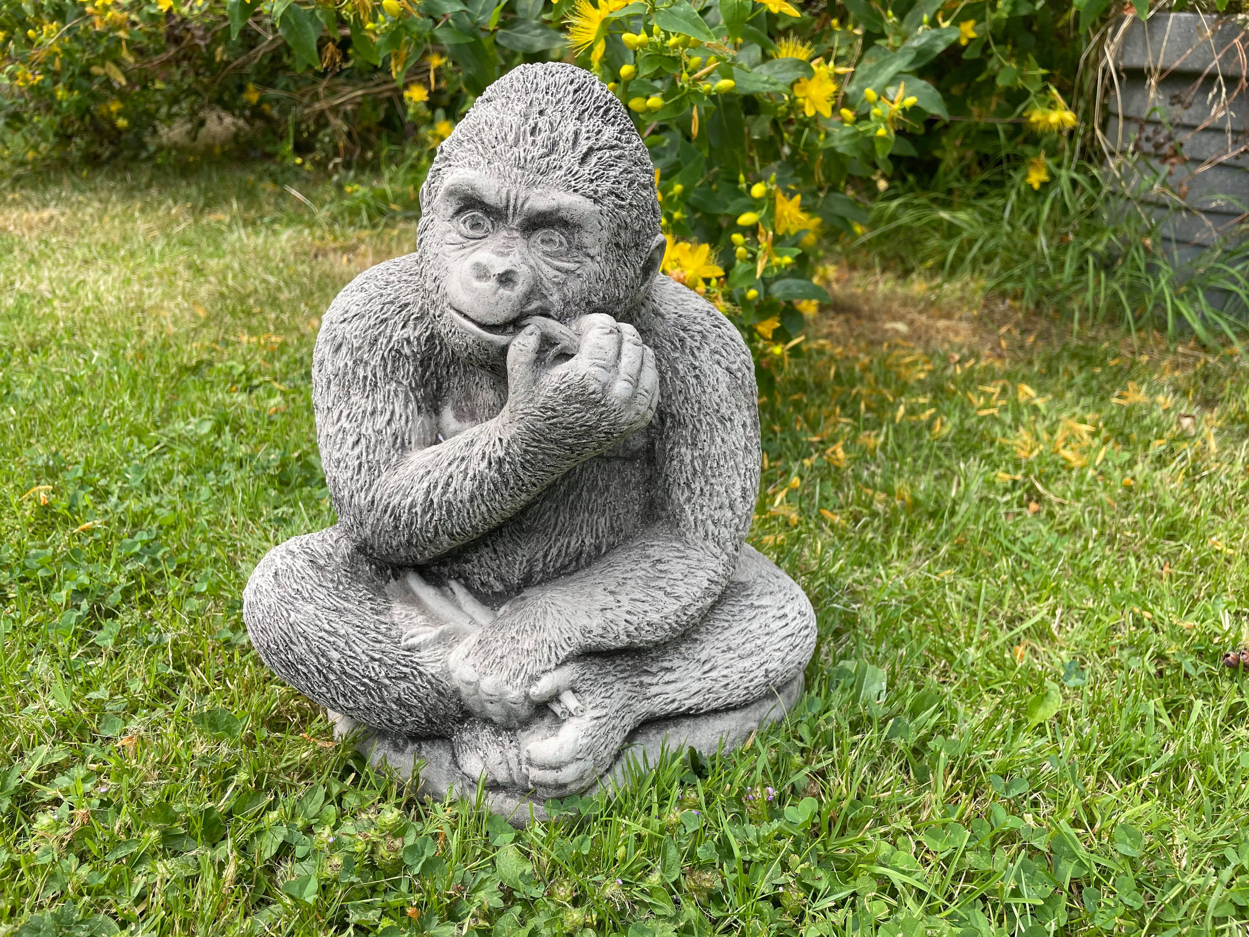 Gorilla eating Banana Stone Garden Statue