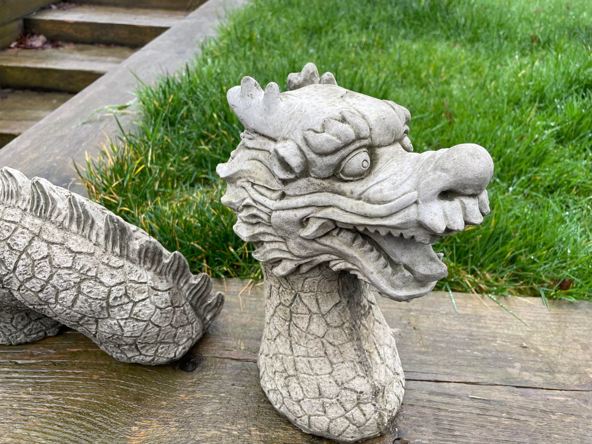 Garden Stone Chinese Dragon 3pc Statue