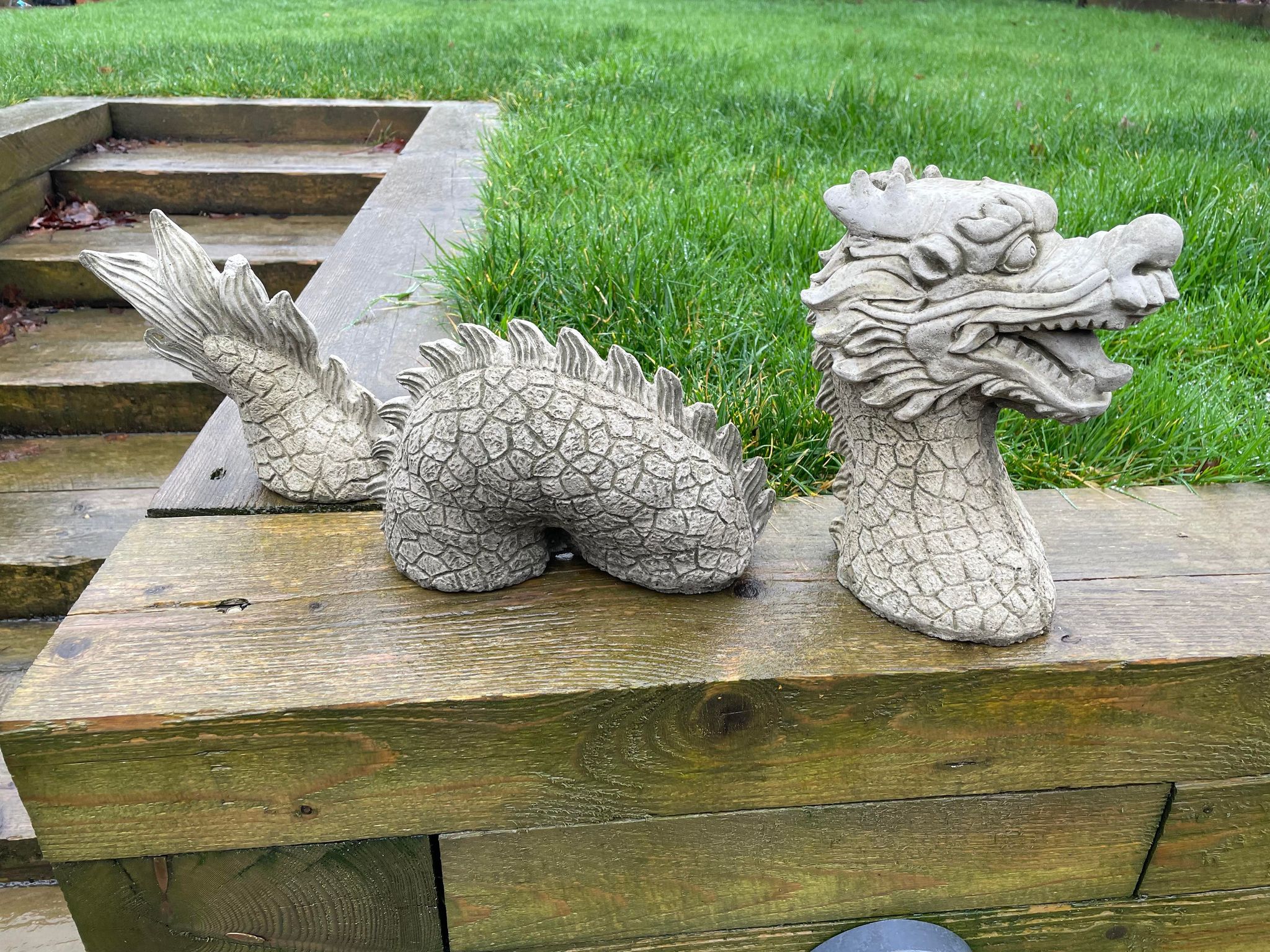 Garden Stone Chinese Dragon 3pc Statue