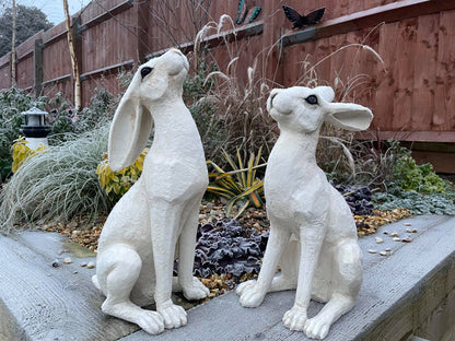Large White Moon-Gazing Hares Ornament Set