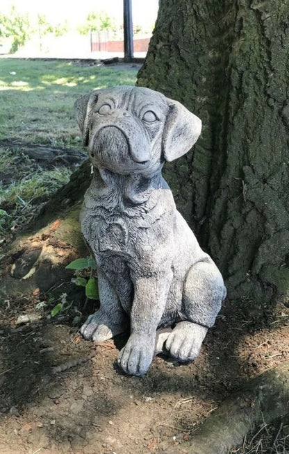 Boxer Puppy Sitting Stone Statue - Backyard Bliss