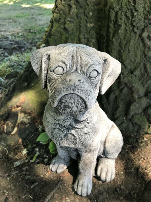Boxer Puppy Sitting Stone Statue - Backyard Bliss