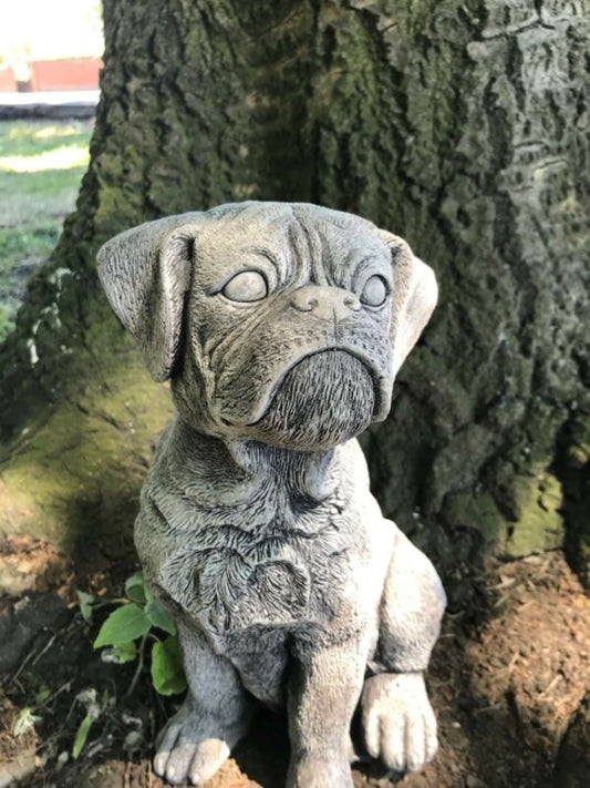 Boxer Puppy Sitting Stone Statue - Backyard Bliss